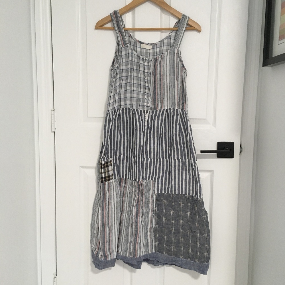 CP Shades 100% Linen Patchwork Dress Size S Small Made in USA